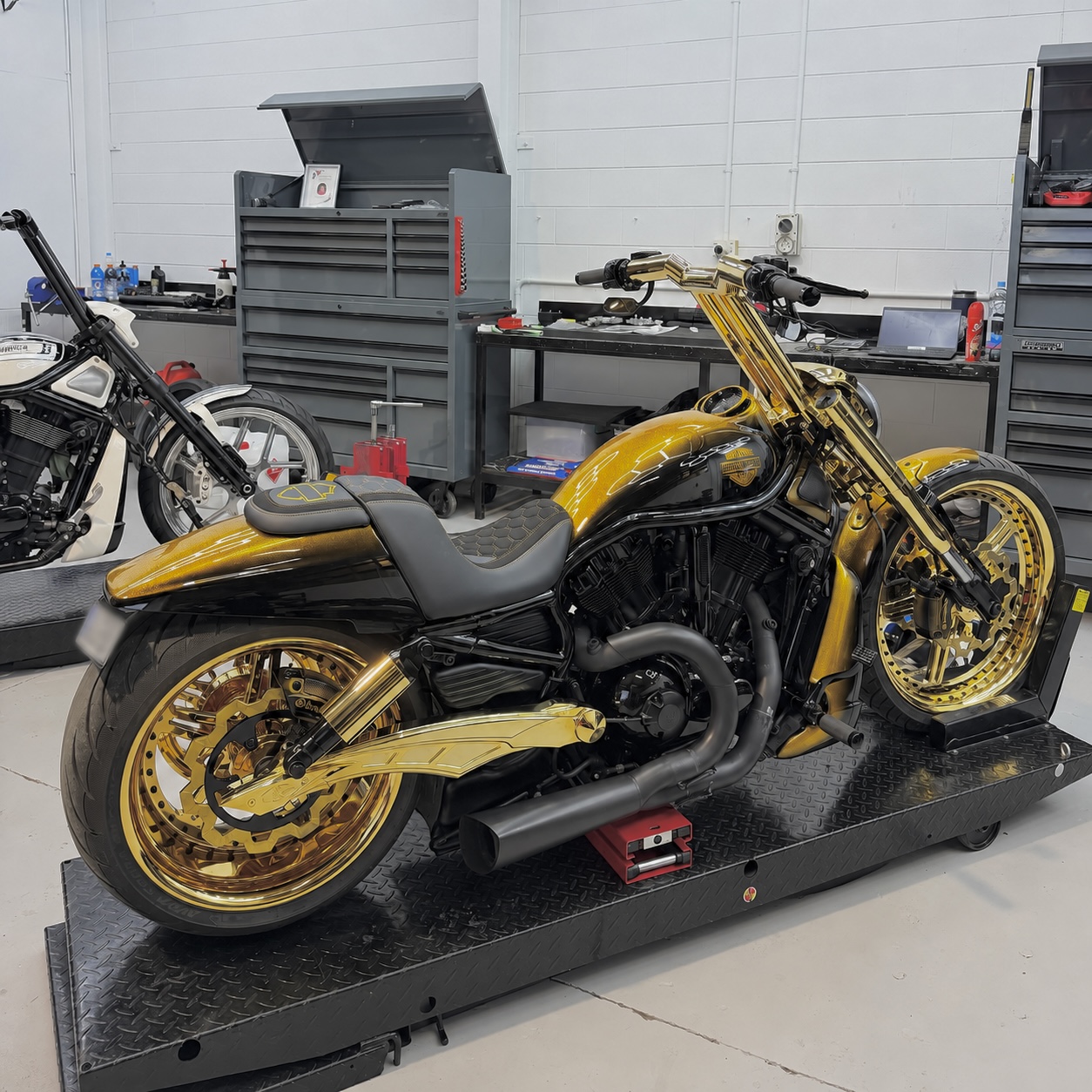 Gold flake custom V-Rod built by CHASEN Cycles